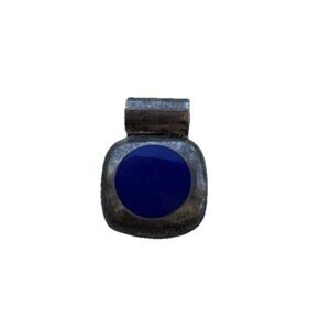 Sterling Silver 925 Blue Lapis Lazuli Square Pendant TC113 Signed Mexico